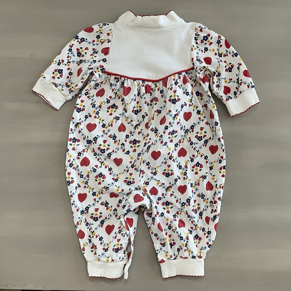 Vintage 90s Baby B'Gosh Infant Girl 3-6M White Red One Piece Romper Heart Floral - Picture 3 of 7